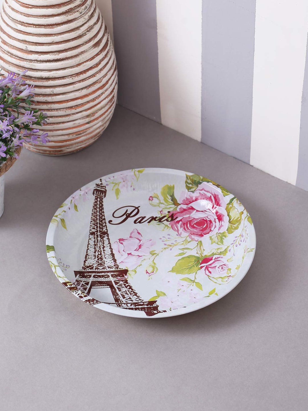 

A Vintage Affair- Home Decor White & Pink Vintage Paris Printed Serving Plater