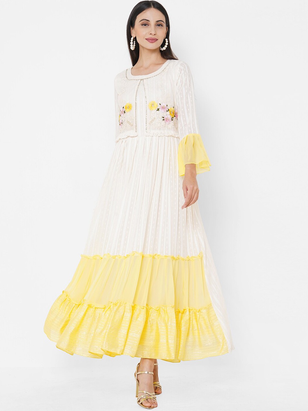 

FASHOR Women Off-White Colourblocked Maxi Dress
