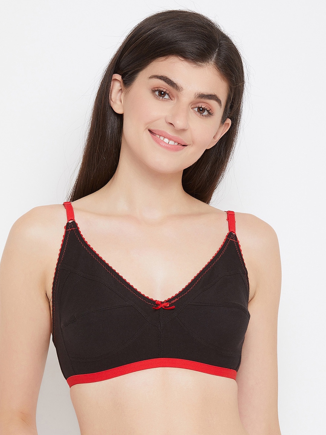 

Clovia Black & Red Colourblocked Non-Wired Non Padded Everyday Bra BR0185C1332B