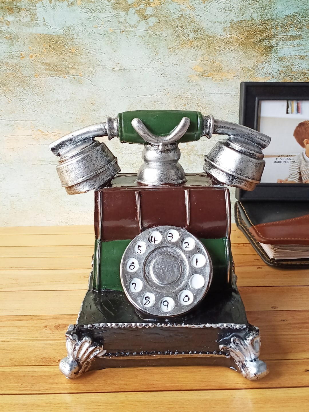 

A Vintage Affair- Home Decor Silver-Toned & Brown Large Vintage Telephone Decorative Accent Showpiece
