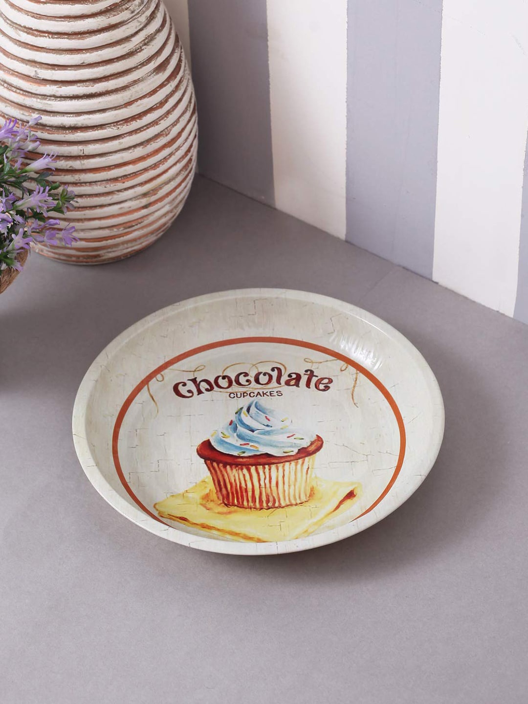 

A Vintage Affair- Home Decor White & Yellow Printed Cupcake Serving Platter