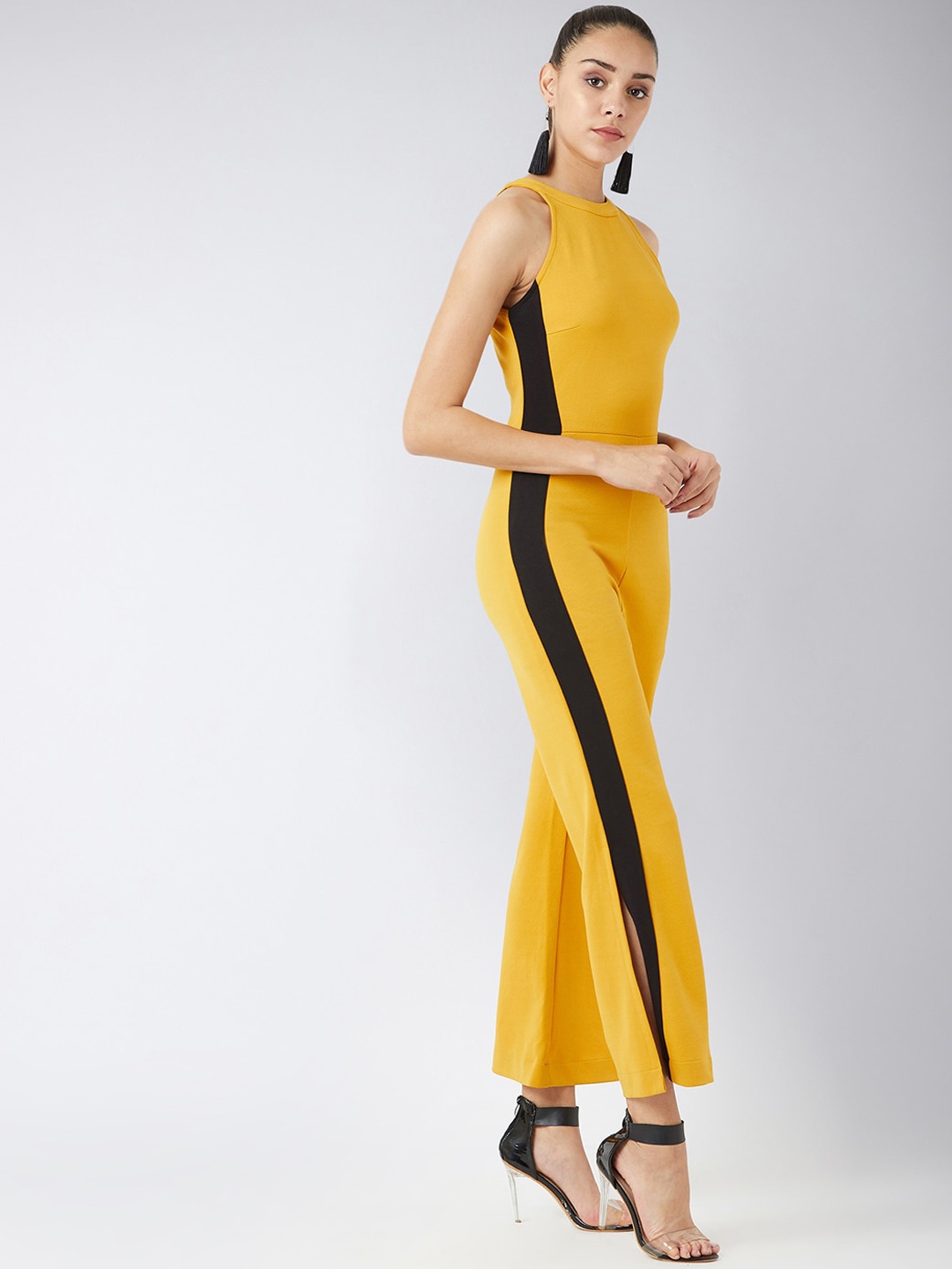 

Miss Chase Women Mustard Yellow & Black Solid Basic Jumpsuit
