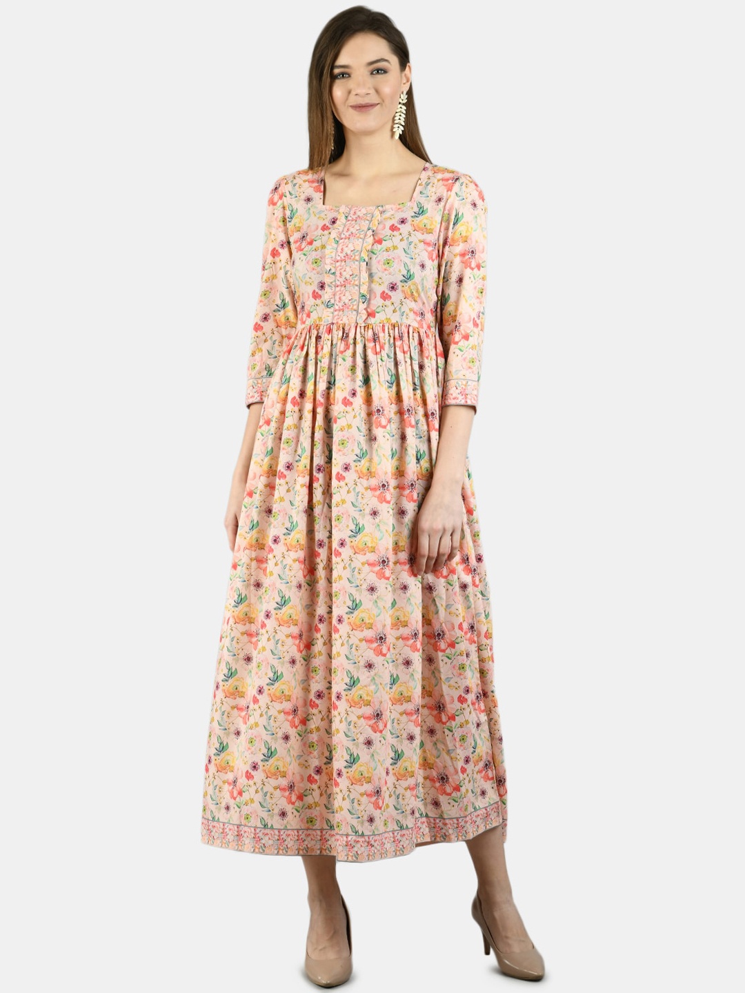 Myshka Women Multicoloured Printed Fit and Flare Ethnic Dress, Multi