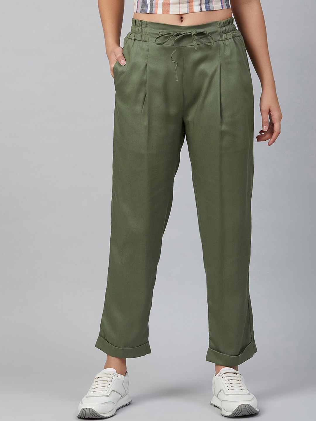 

Marie Claire Women Green Regular Fit Solid Regular Trousers
