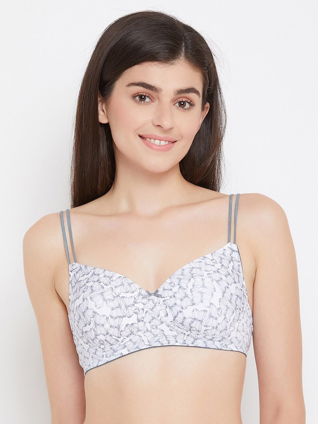 

Clovia White & Grey Printed Non-Wired Lightly Padded T-shirt Bra BR1067N1836E