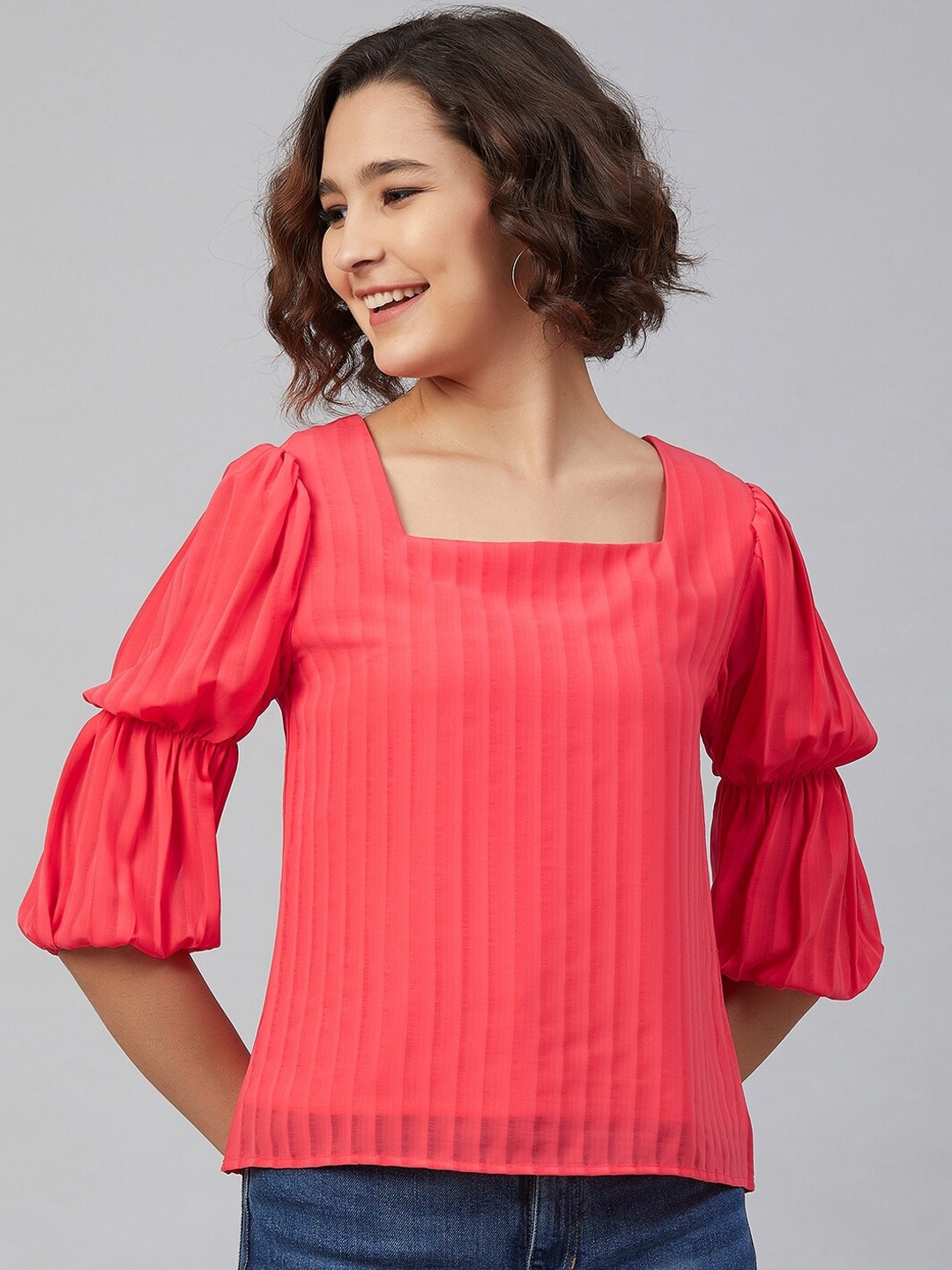 Carlton London Red Georgette Regular Top