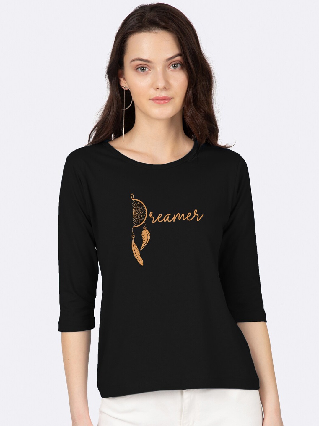 

Bewakoof Women Black Printed Round Neck T-shirt