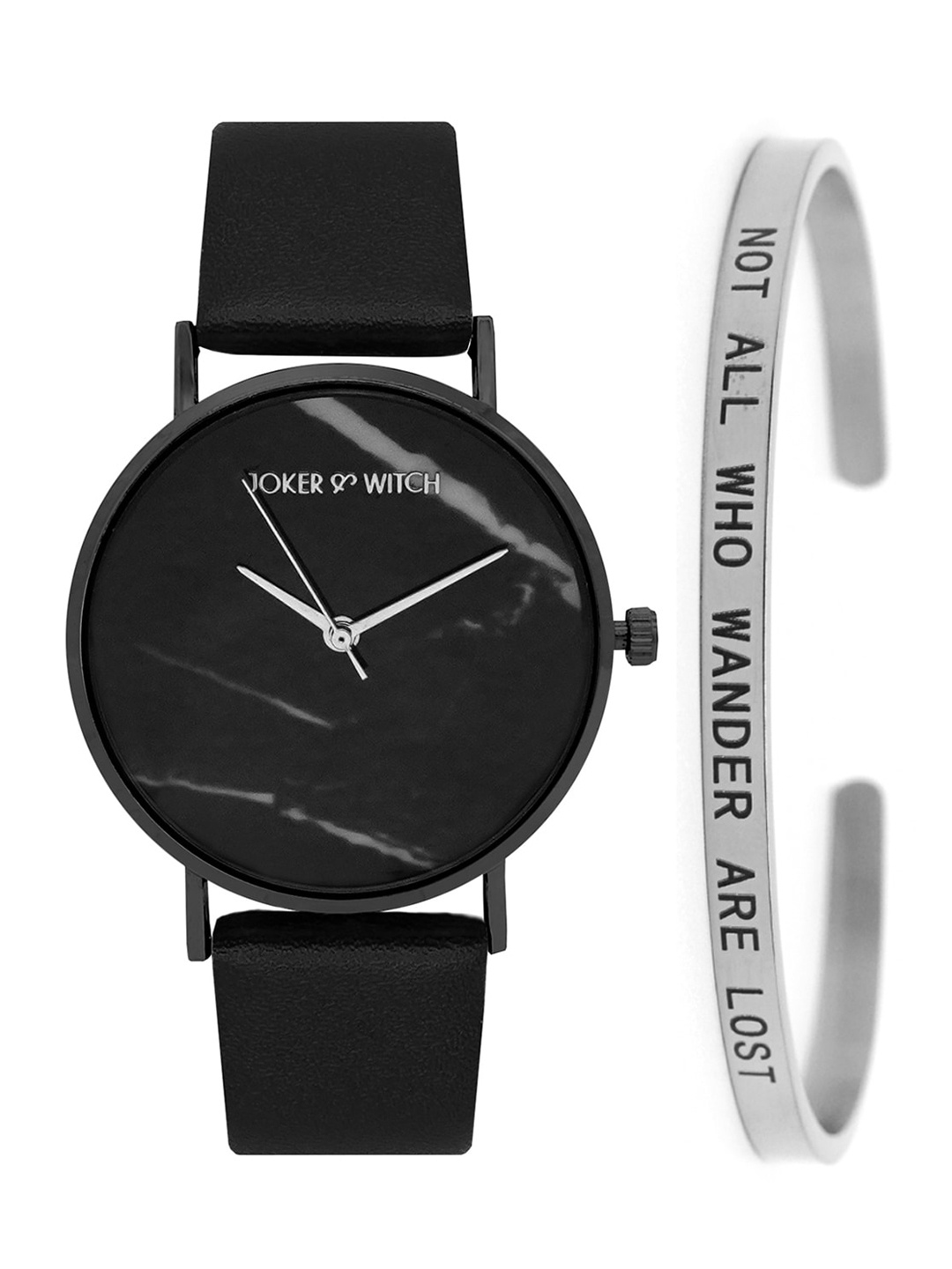 

JOKER & WITCH Women Black & Silver-Toned Shimmering Night Watch & Bracelet Gift Set JWBS380