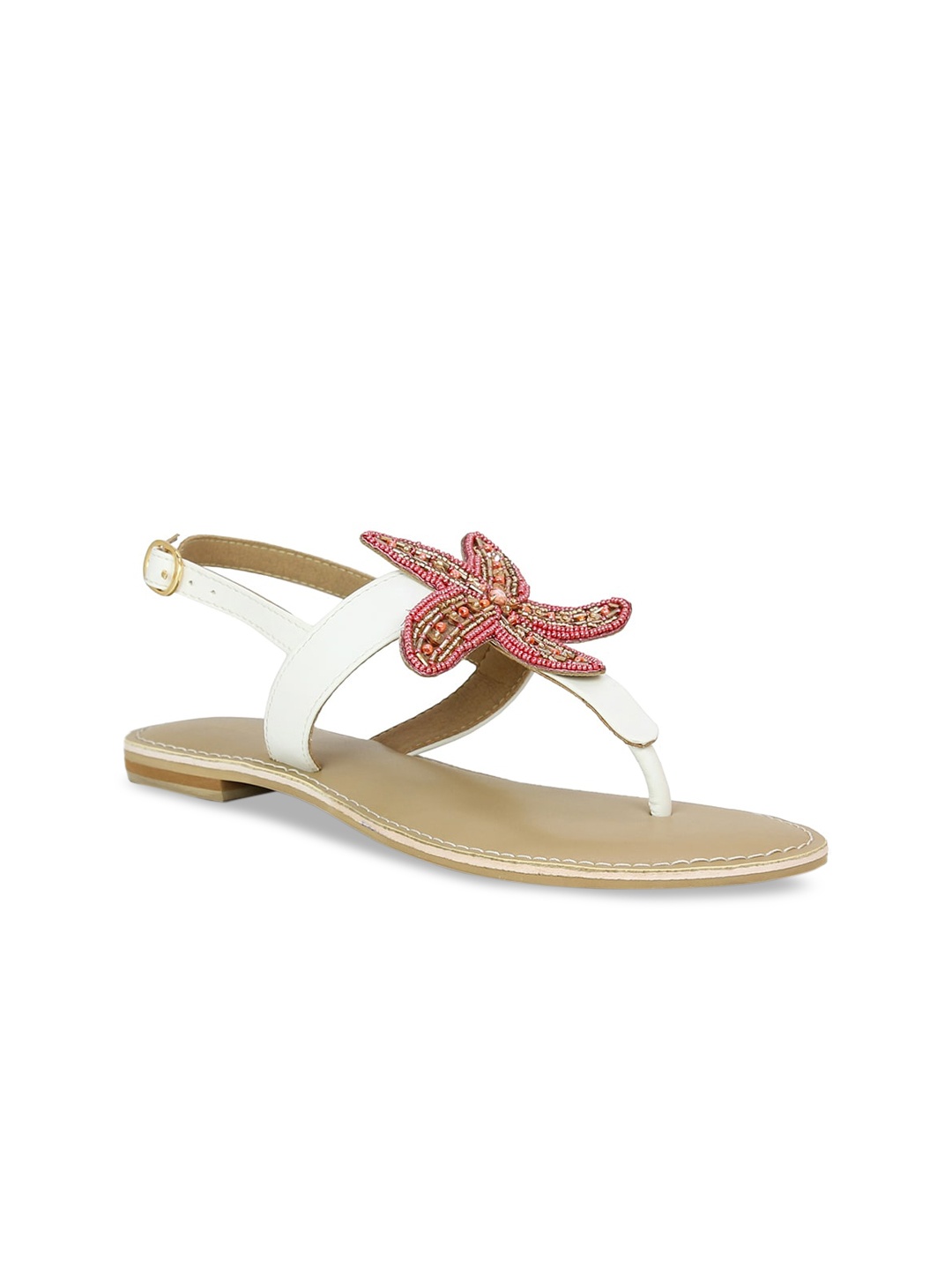 

Inc 5 Women White Embellished T-Strap Flats