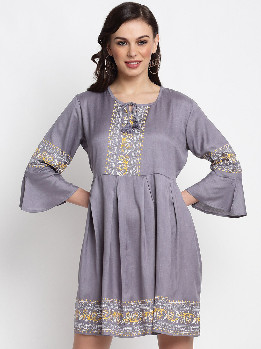 

Miaz Lifestyle Women Grey Printed Fit and Flare Dress