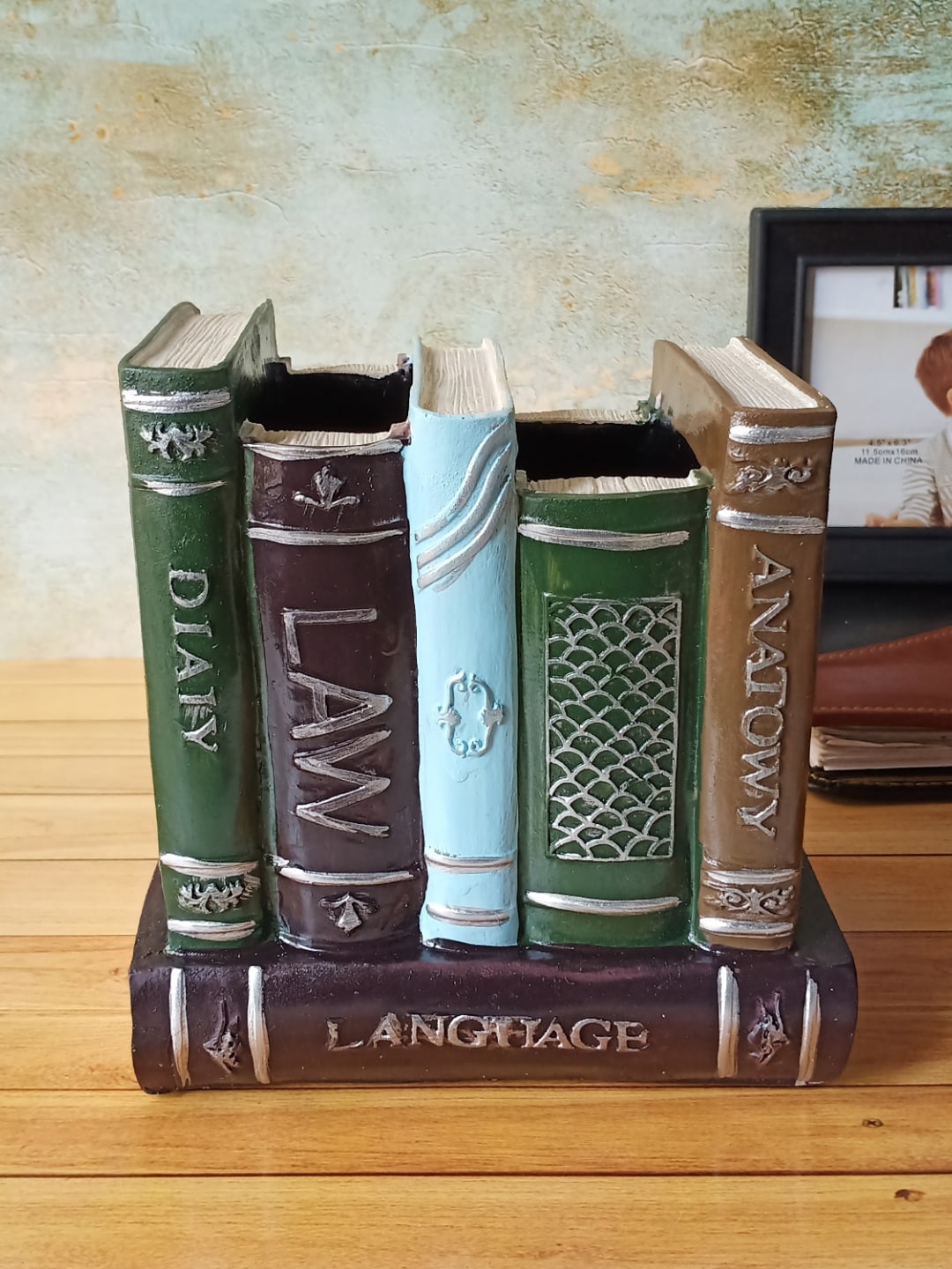 

A Vintage Affair- Home Decor Vintage Library Tabletop Desk Organizer, Blue