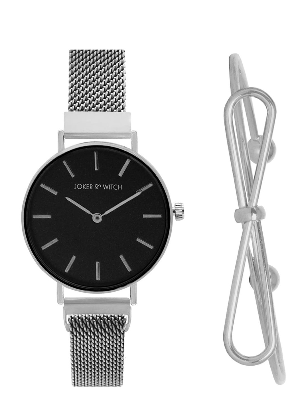 

JOKER & WITCH Women Black & Silver-Toned Stellar Silver Watch & Bracelet Gift Set JWBS349