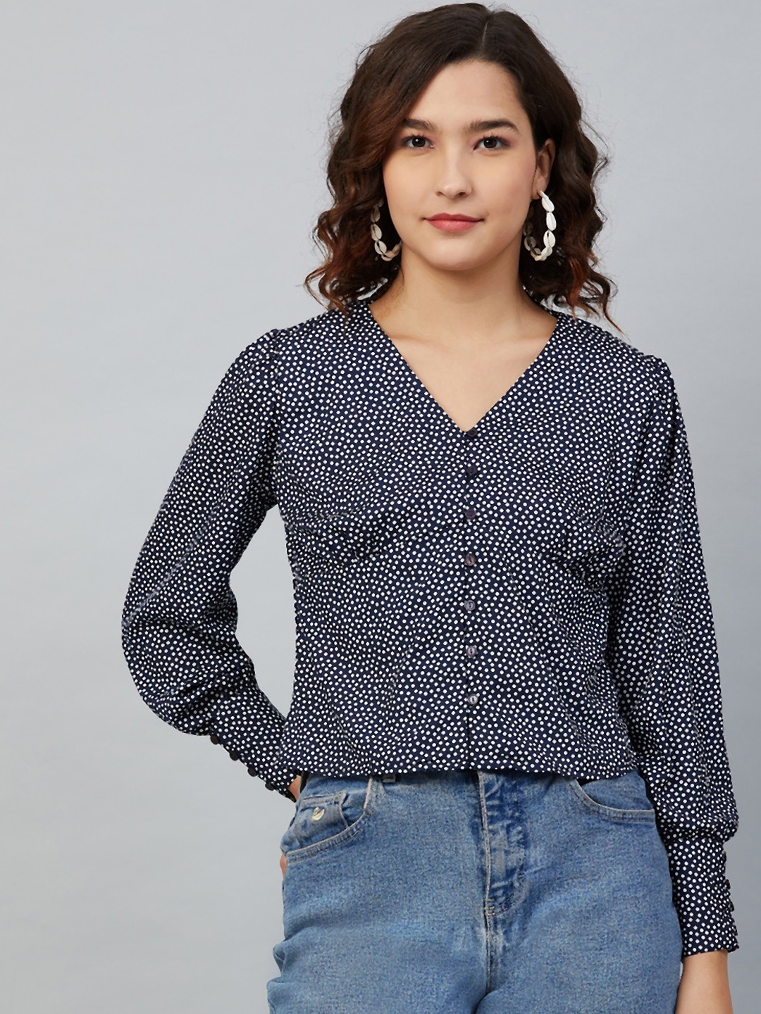 

Rare Women Blue Printed Crepe Regular Top