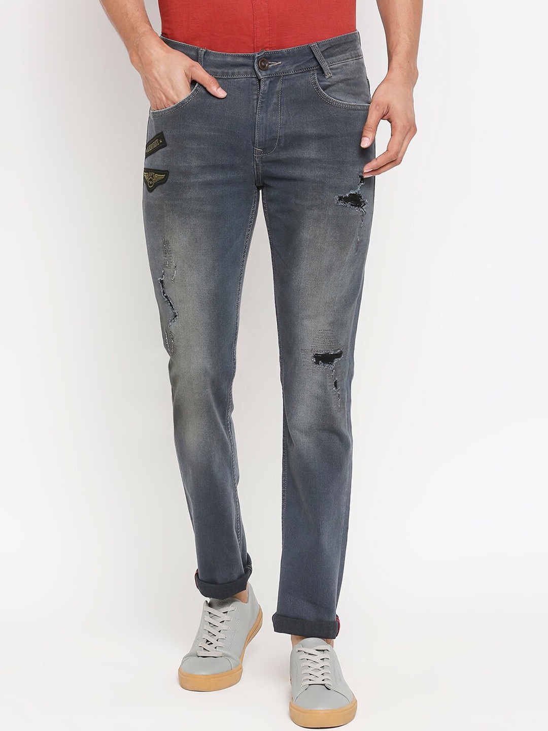 

Mufti Men Grey Skinny Fit Mid-Rise Mildly Distressed Jeans