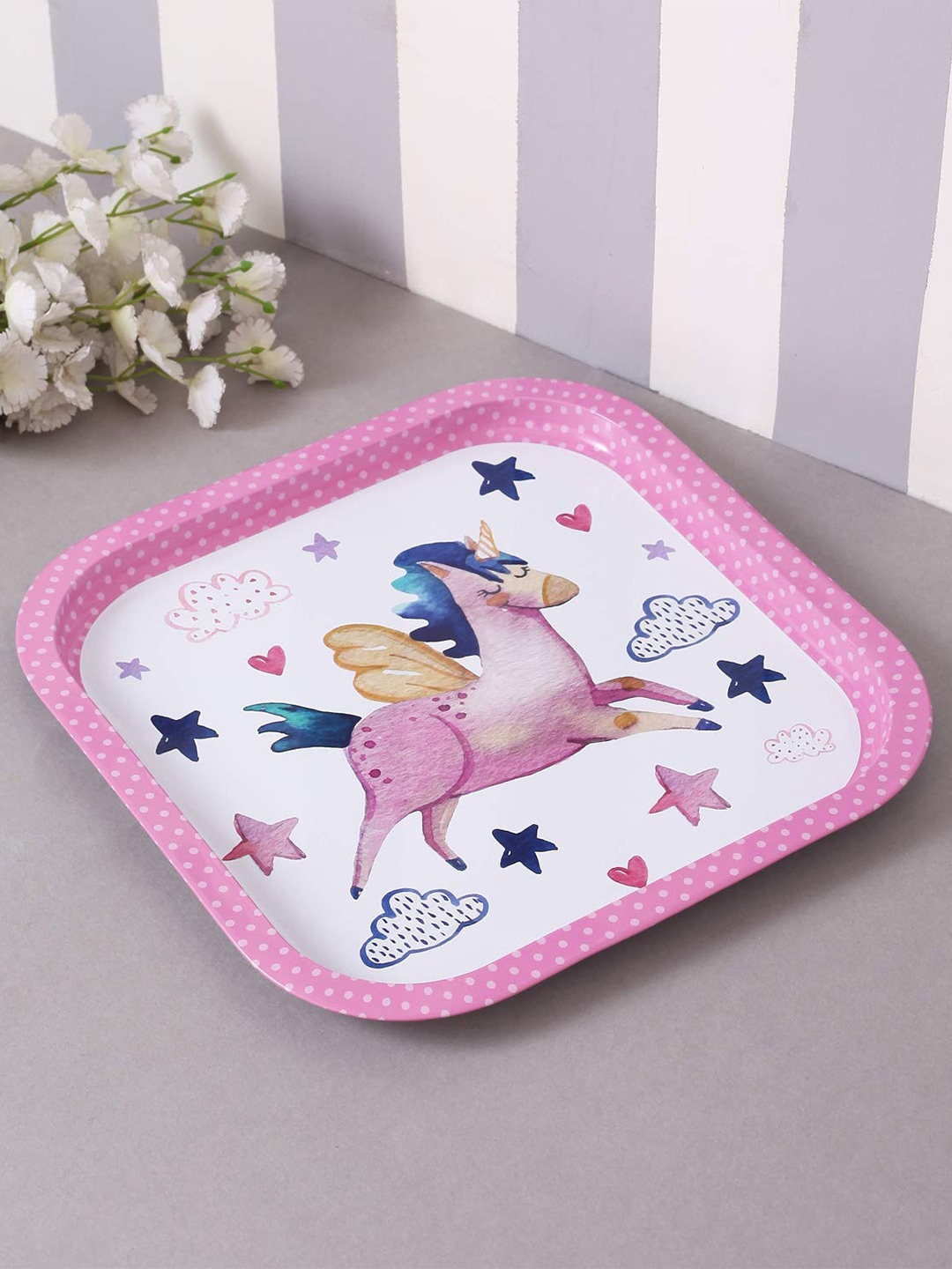 

A Vintage Affair- Home Decor White & Pink Star Unicorn Printed Tray