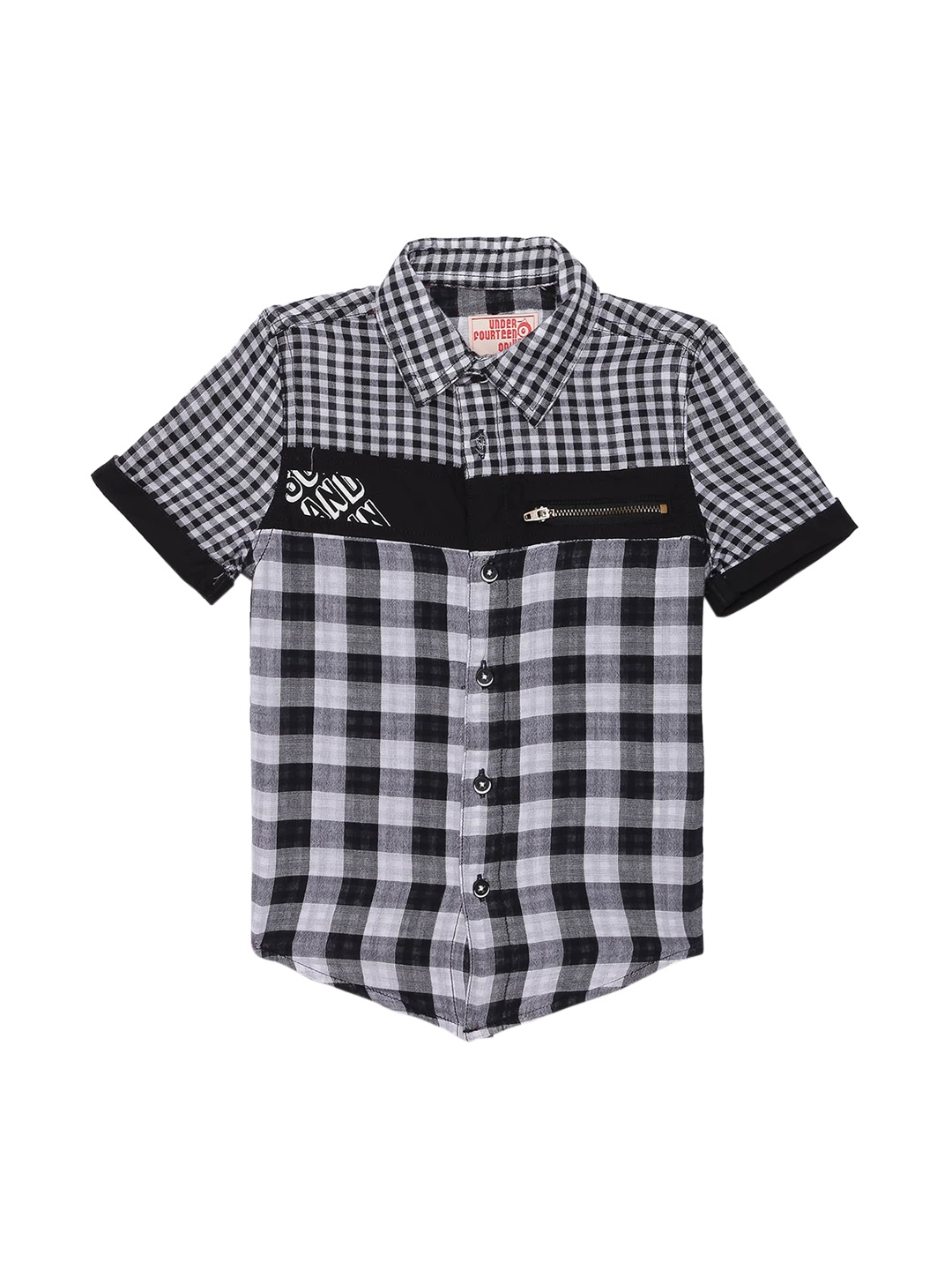

UNDER FOURTEEN ONLY Boys Black Regular Fit Checked Casual Shirt