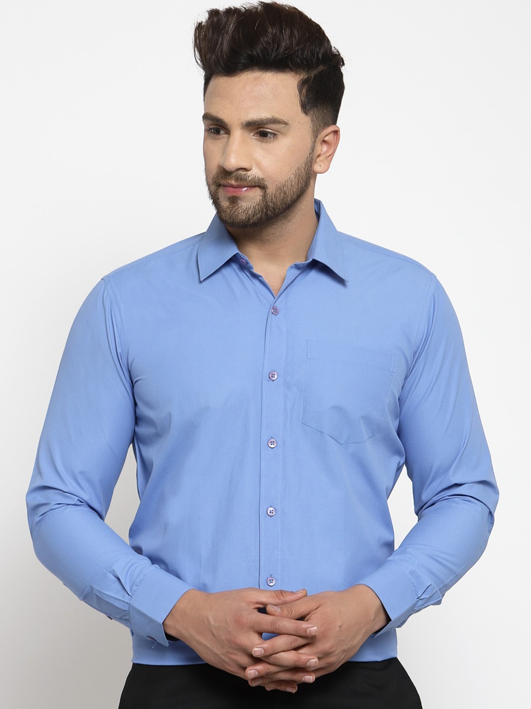 

Style Quotient Men Sky Blue Slim Fit Solid Formal Shirt