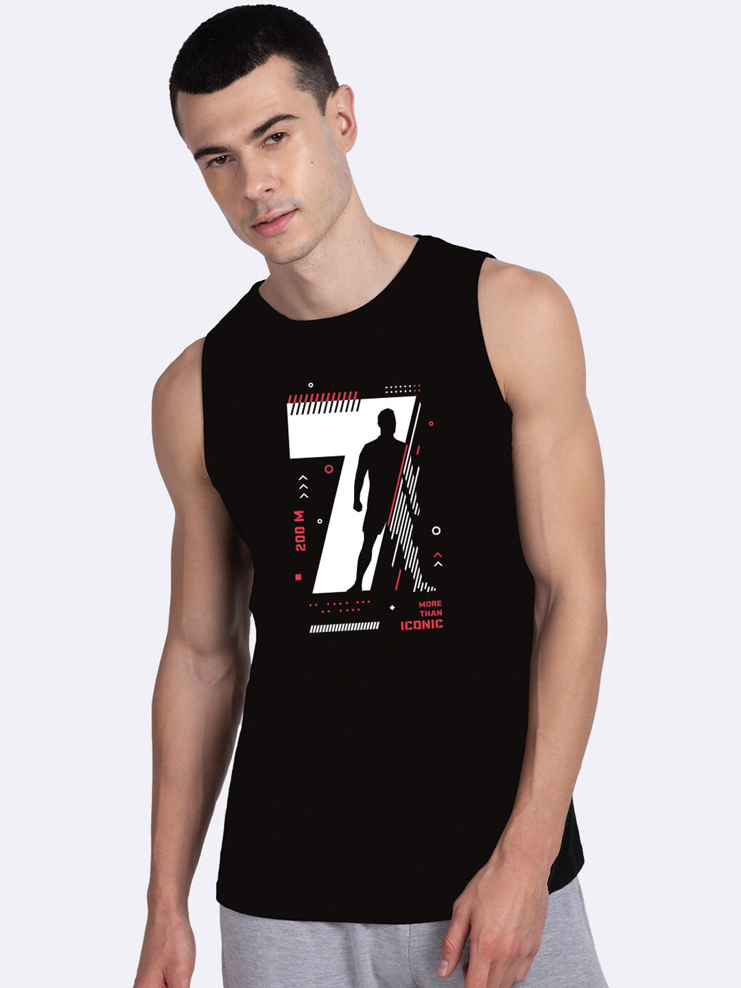 

Bewakoof Men Black & White Printed Innerwear Vest