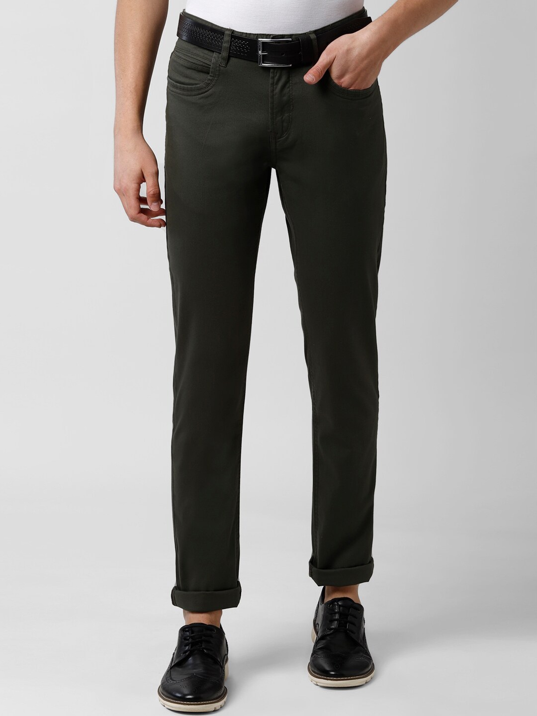 

Peter England Casuals Men Olive Green Slim Fit Solid Regular Trousers