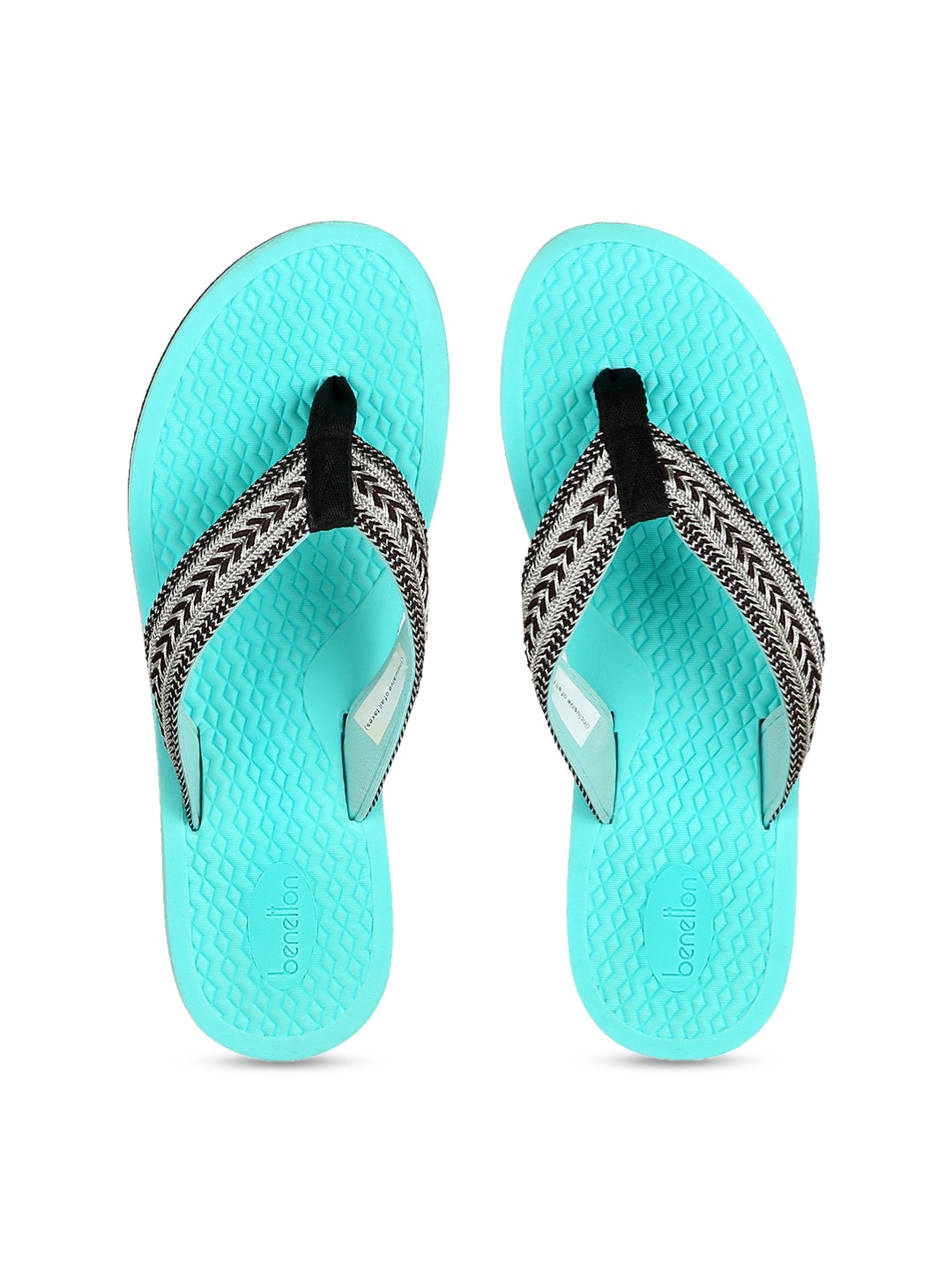 

United Colors of Benetton Women Turquoise Blue & Black Embroidered Thong Flip-Flops