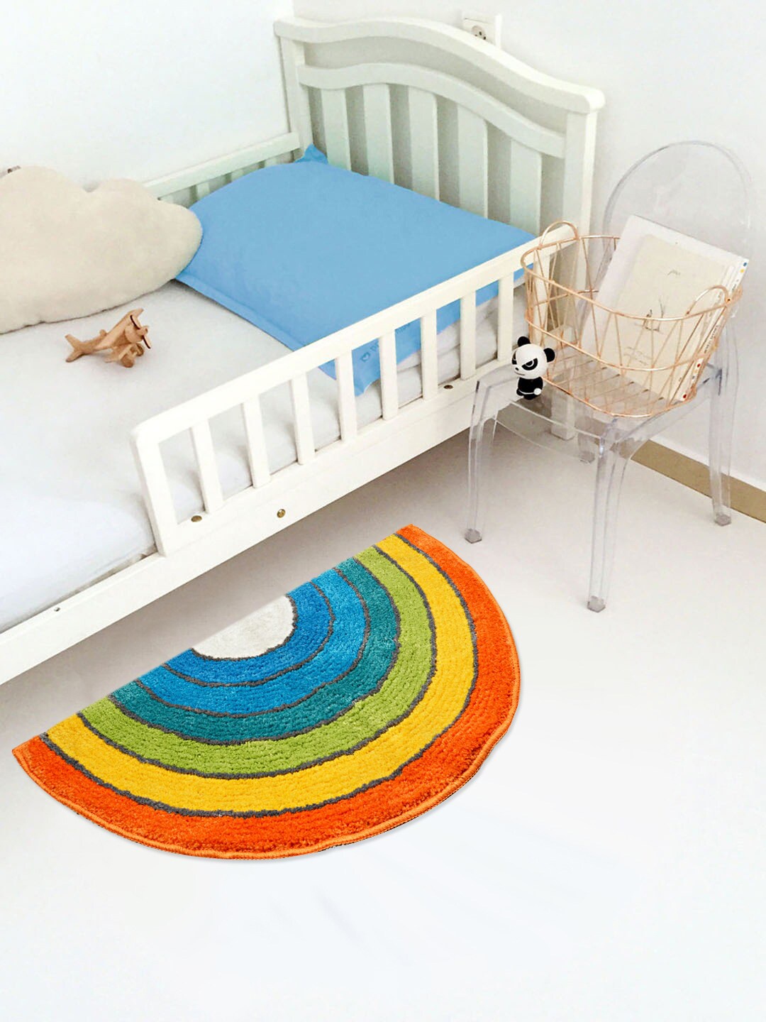 Saral Home Yellow & Blue Rainbow Print Soft Microfiber Mutipurpose D-Shape Mat