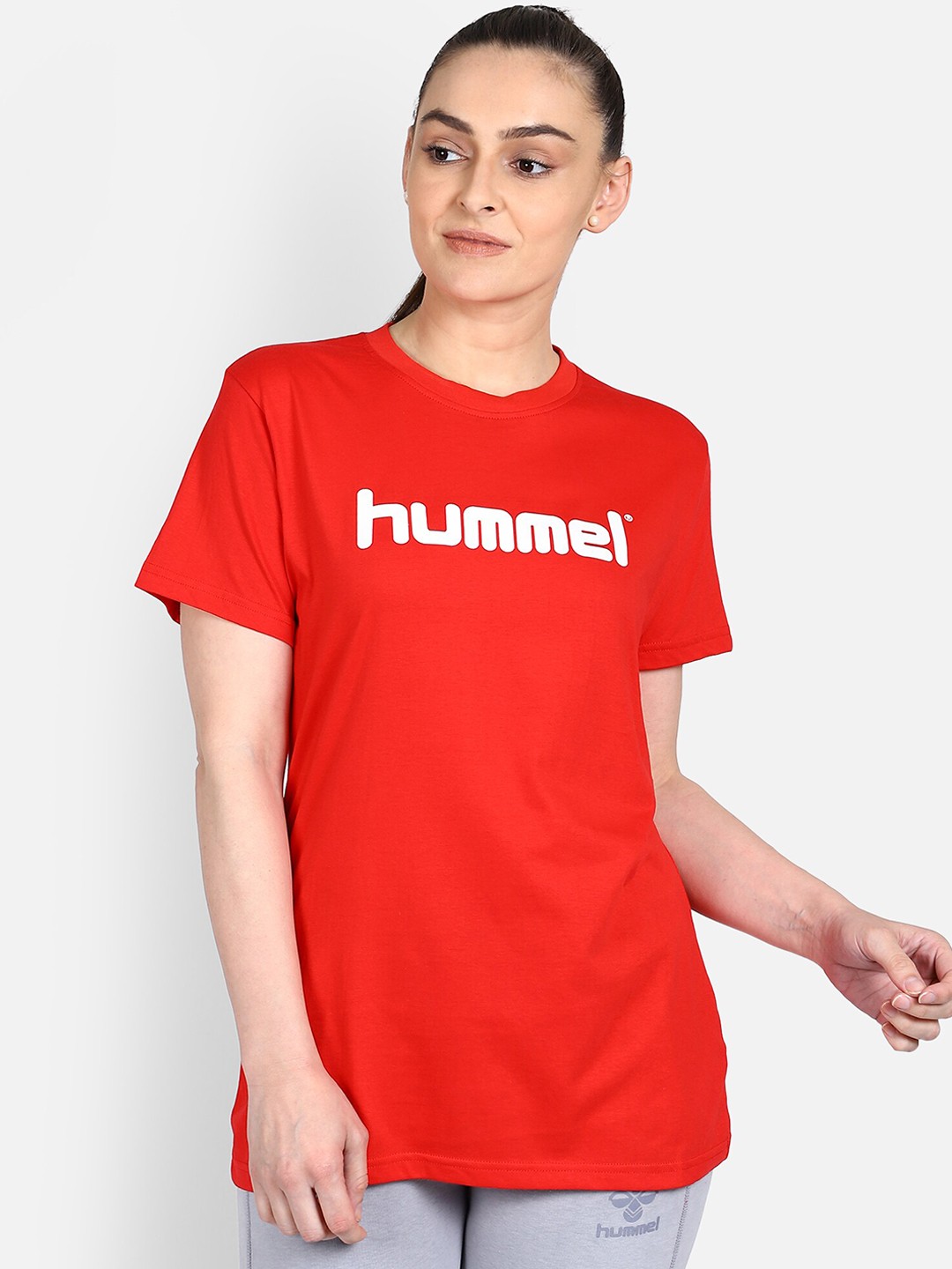 

hummel Women Red Brand Logo Printed Round Neck T-shirt