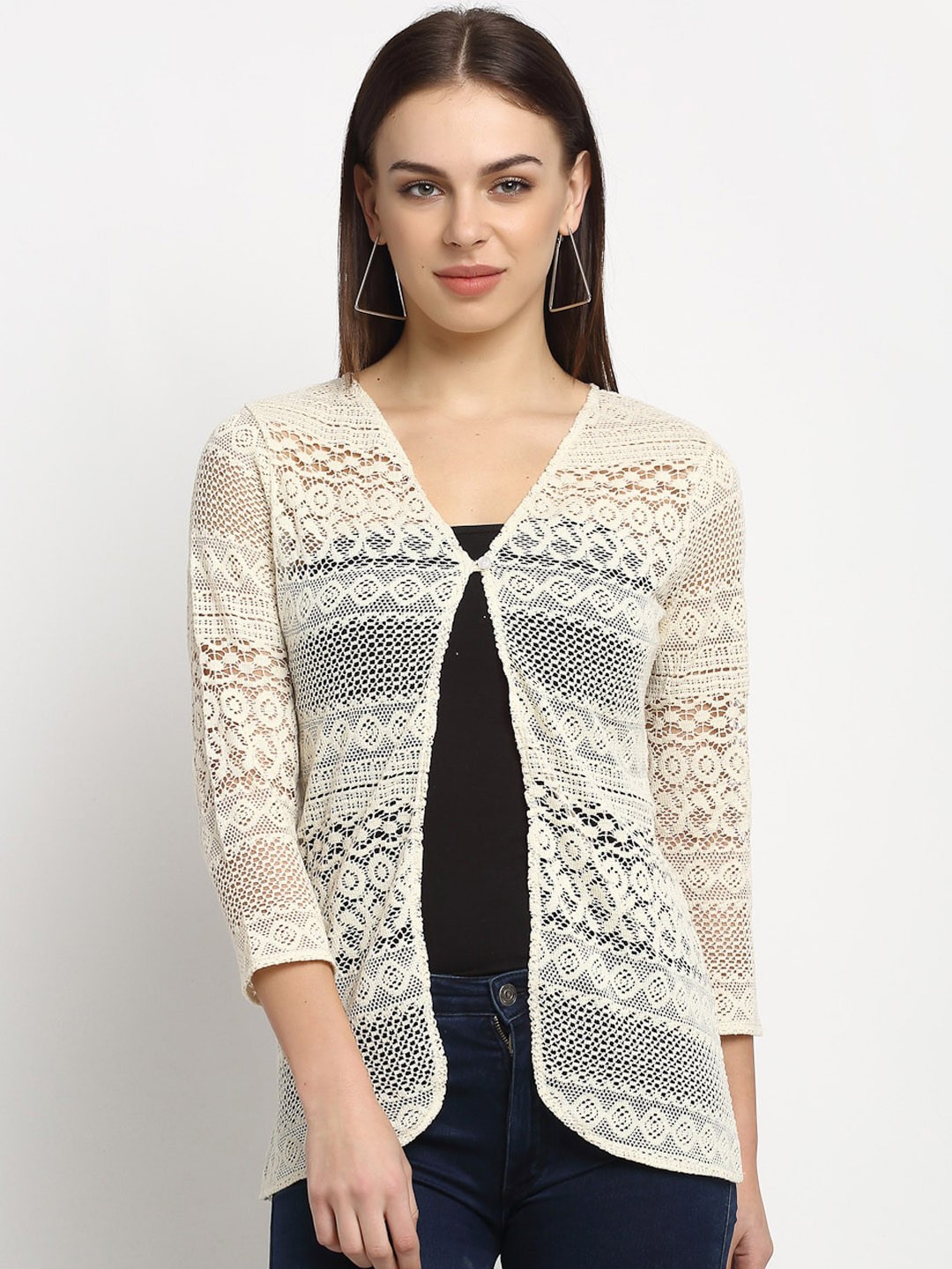 

Rute Women White Self Design Button Shrug