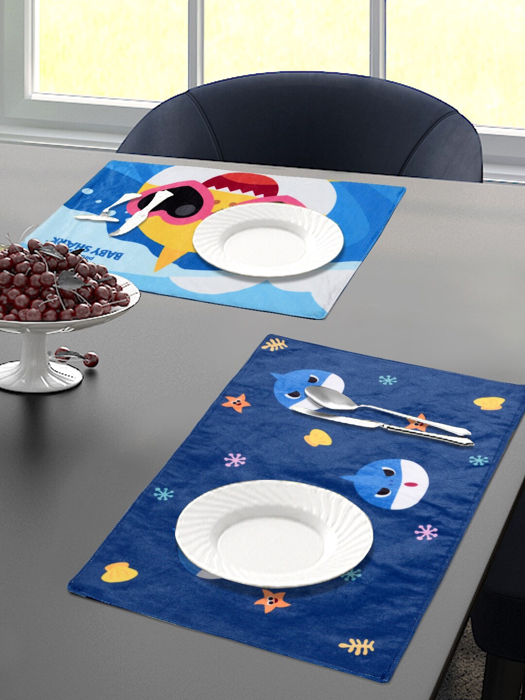 

Saral Home Blue White 2 Pieces Baby Shark Printed Table Placemats