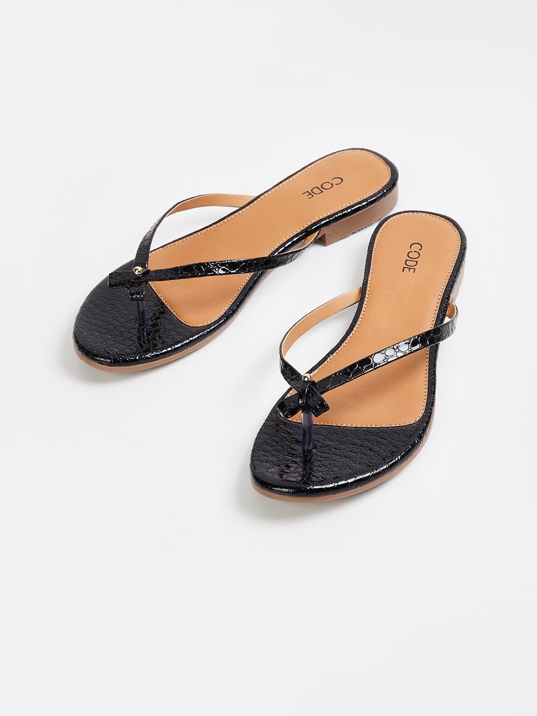 

CODE by Lifestyle Women Black Solid PU Open Toe Flats
