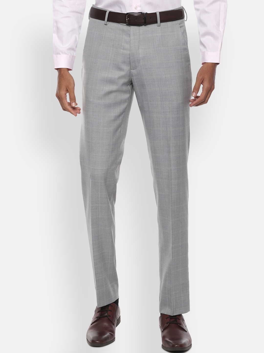 

Van Heusen Men Grey Slim Fit Checked Formal Trousers