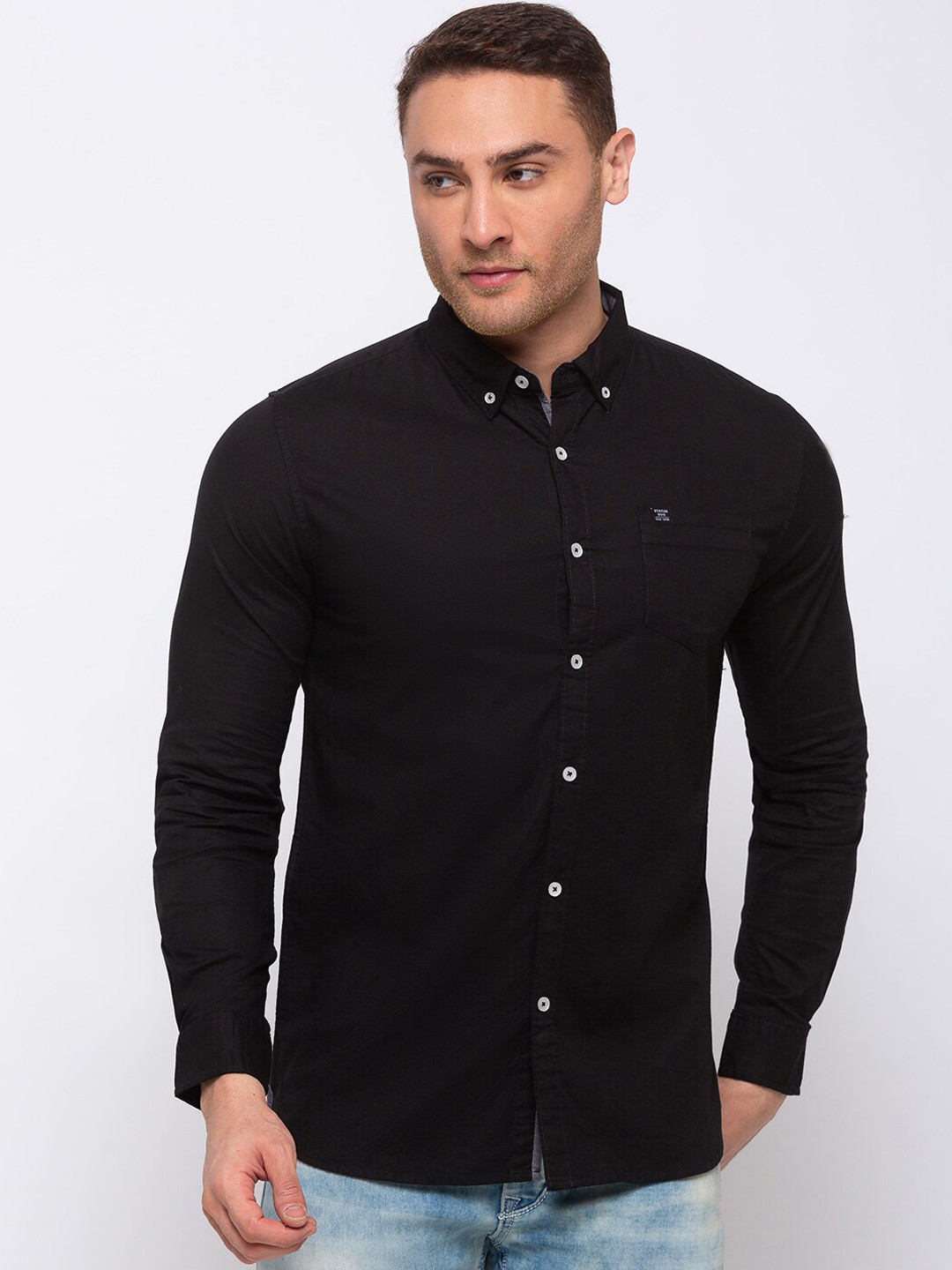 

Status Quo Men Black Slim Fit Solid Casual Shirt