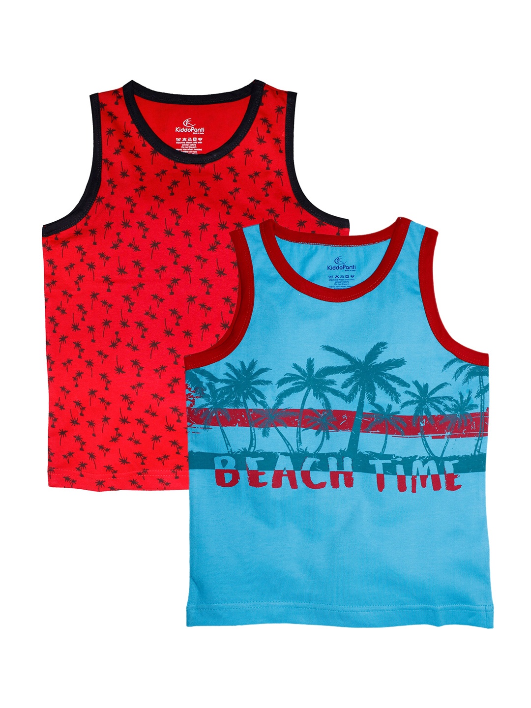

KiddoPanti Boys Pack of 2 Printed Round Neck Sleeveless T-shirts, Red