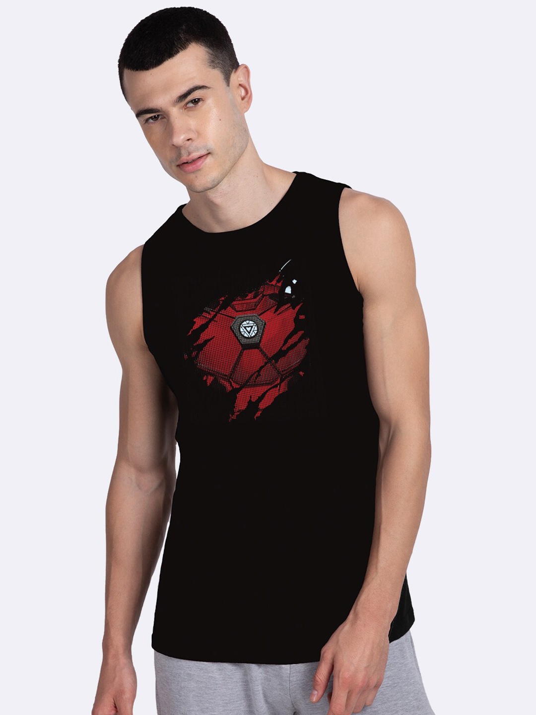 

Bewakoof Official Marvel Merchandise Iron Man Of War Printed Vest, Black