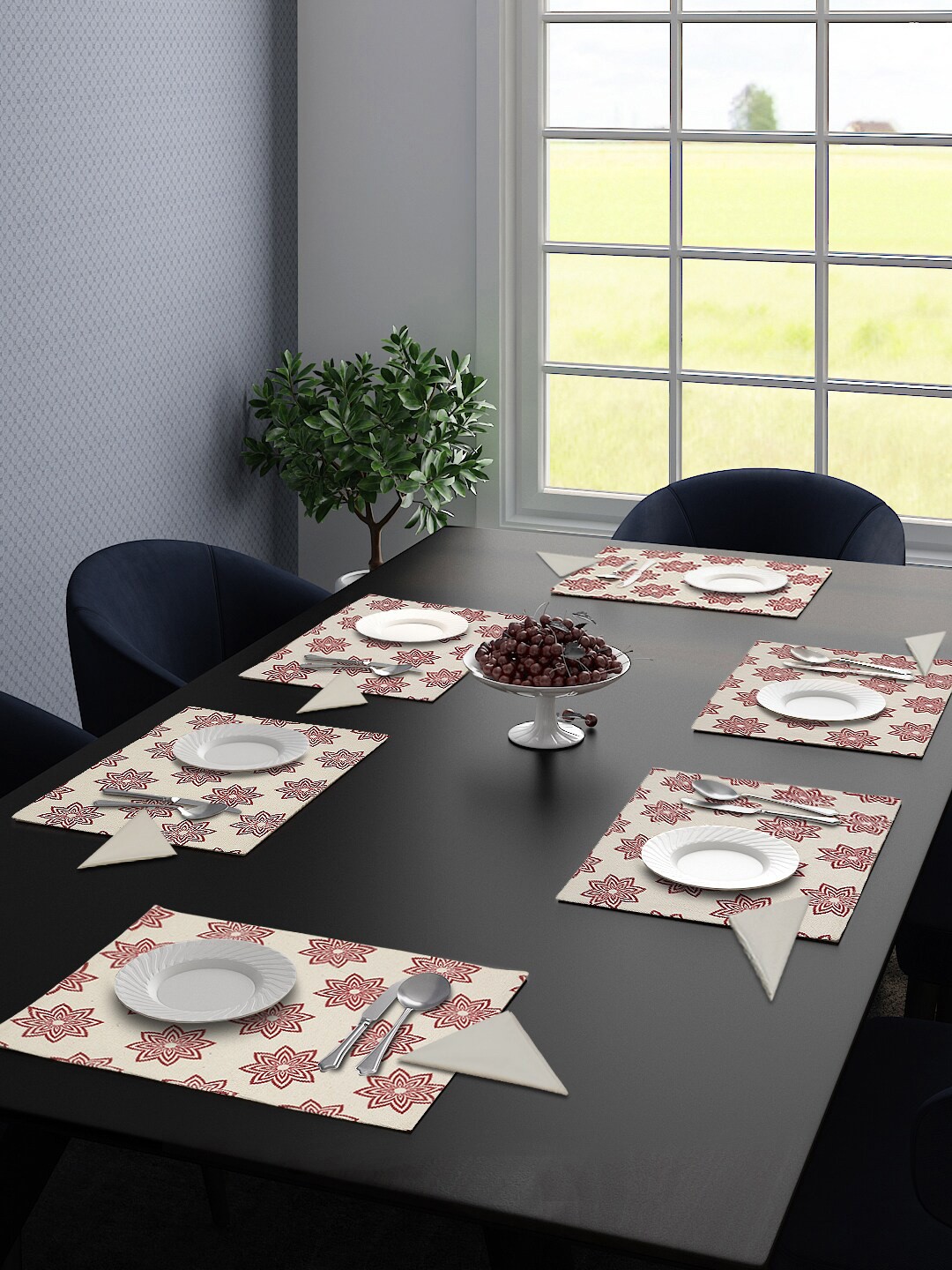

Saral Home Set Of 6 Red & Beige Floral Woven Design Table Placemats