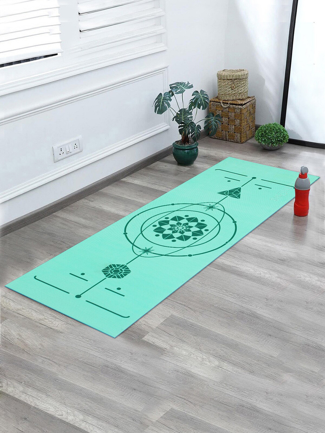 

OBSESSIONS Sea Green & Black Printed Rectangular Reversible Anti-Skid Yoga Mat