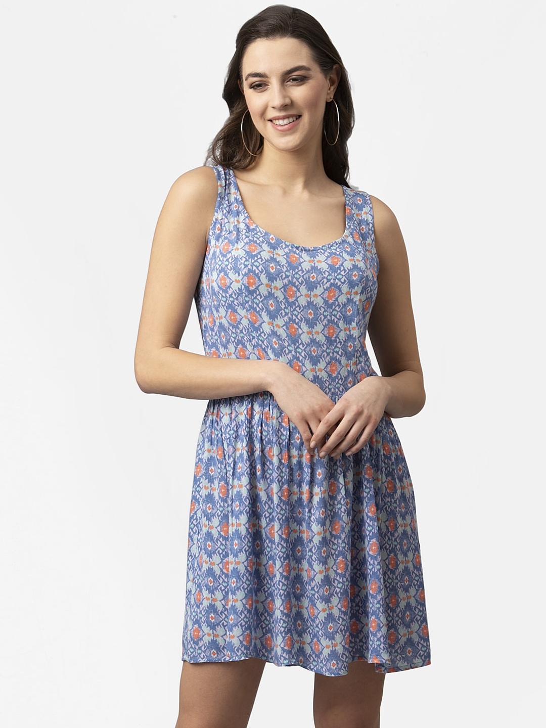 

Style Quotient Women Blue Printed Fit and Flare Dress