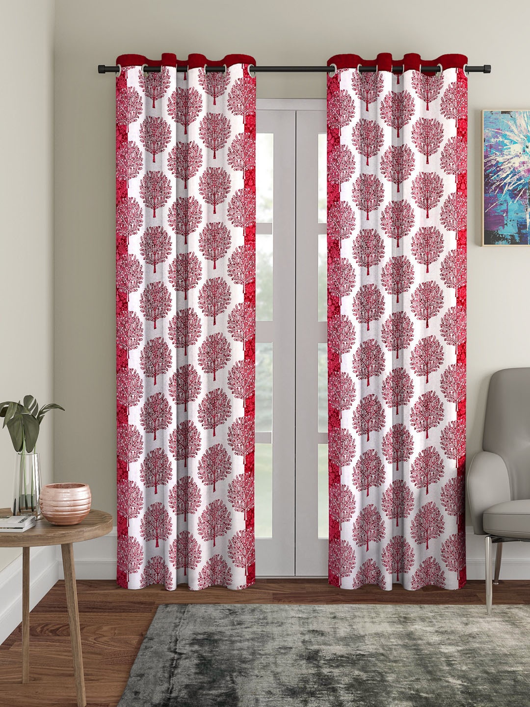 

Cortina White & Maroon Set of 2 Long Door Curtains