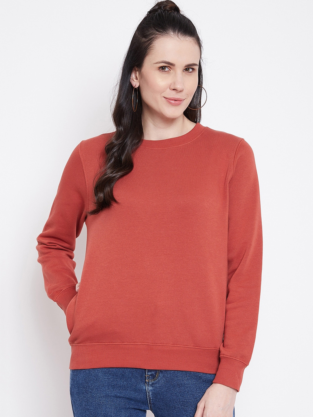 

Madame Women Rust Solid Sweatshirt