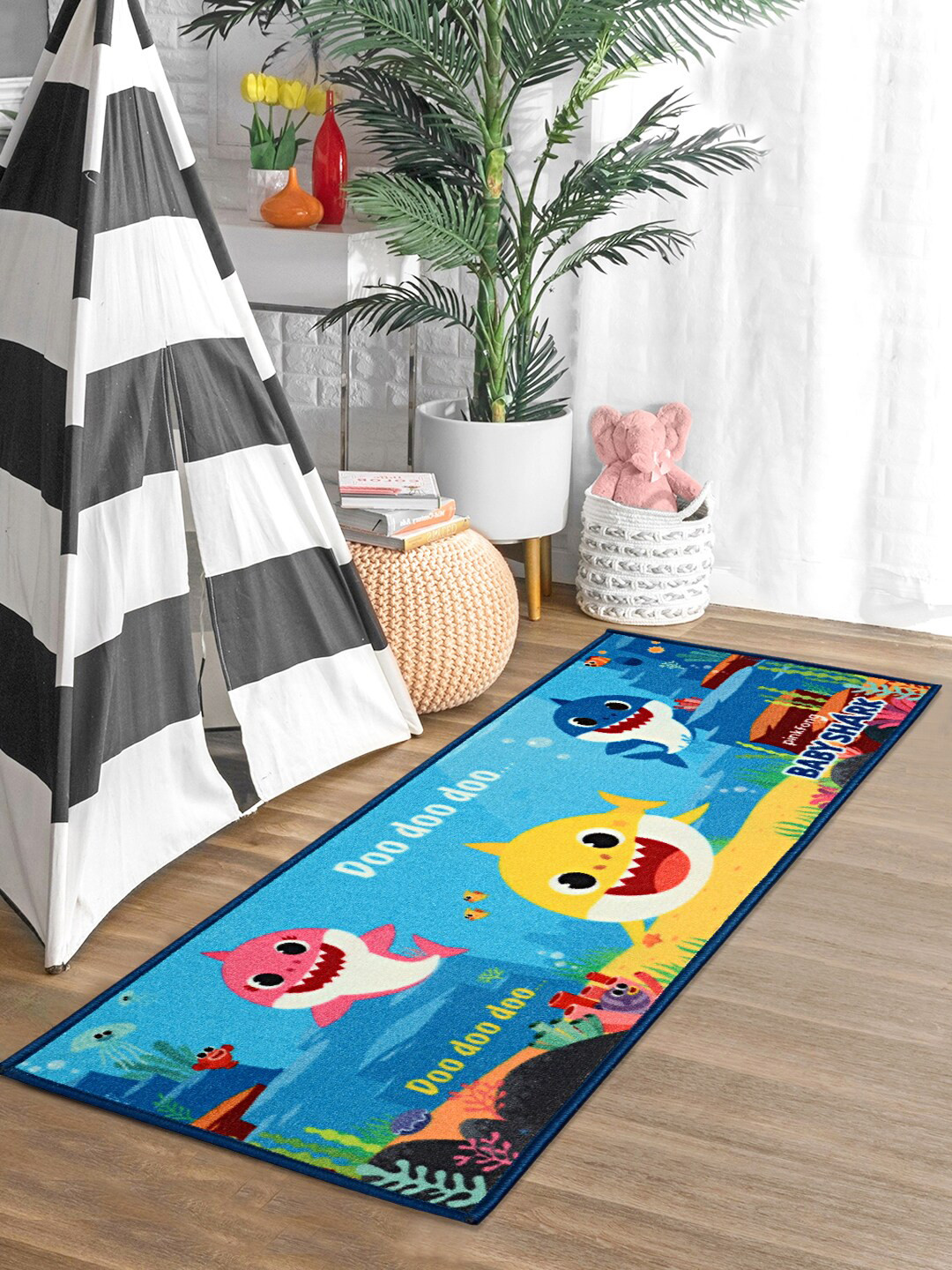 

Saral Home Blue & Yellow Baby Shark Printed Runner