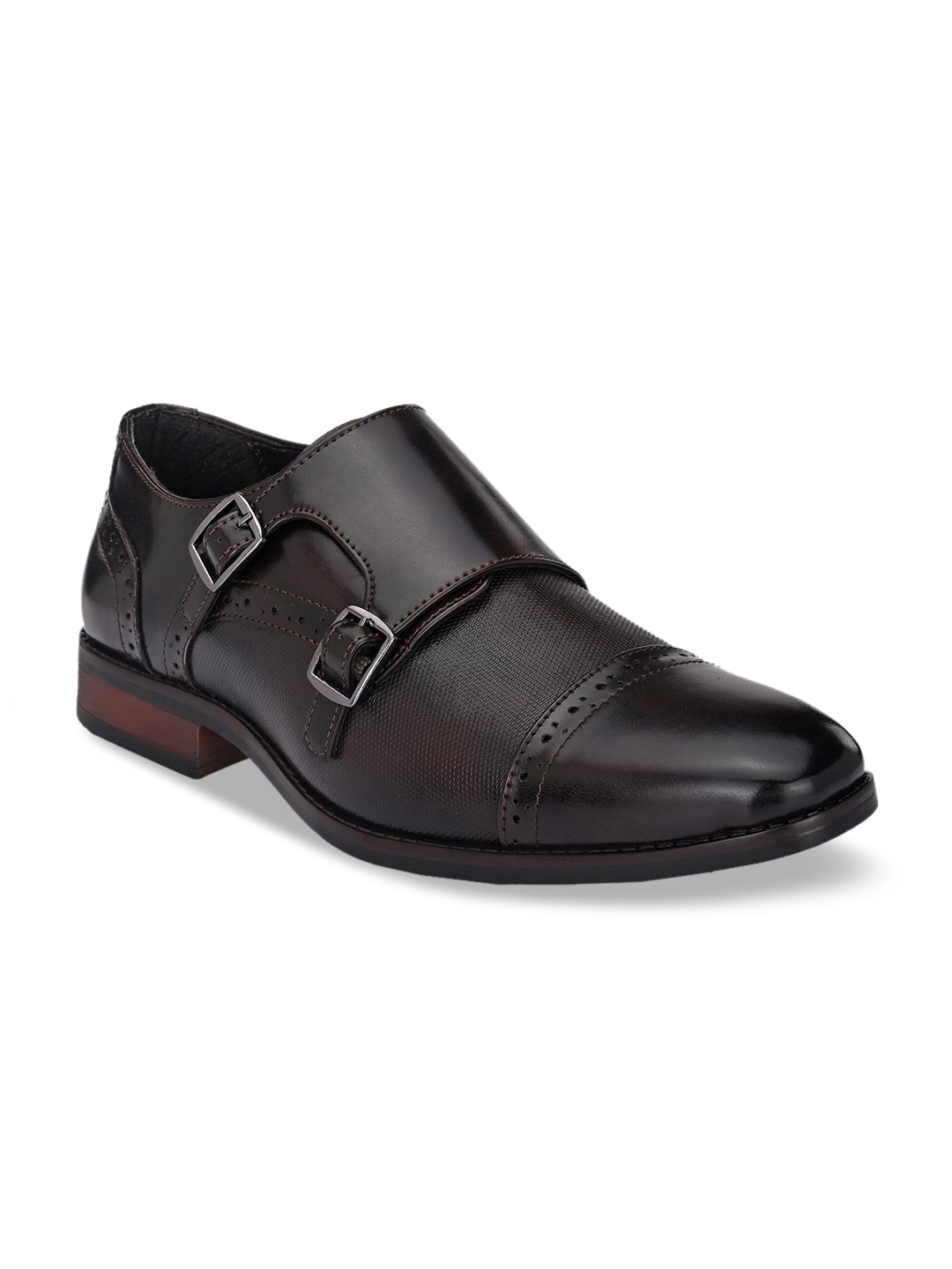 

San Frissco Men Brown Solid Leather Formal Monks