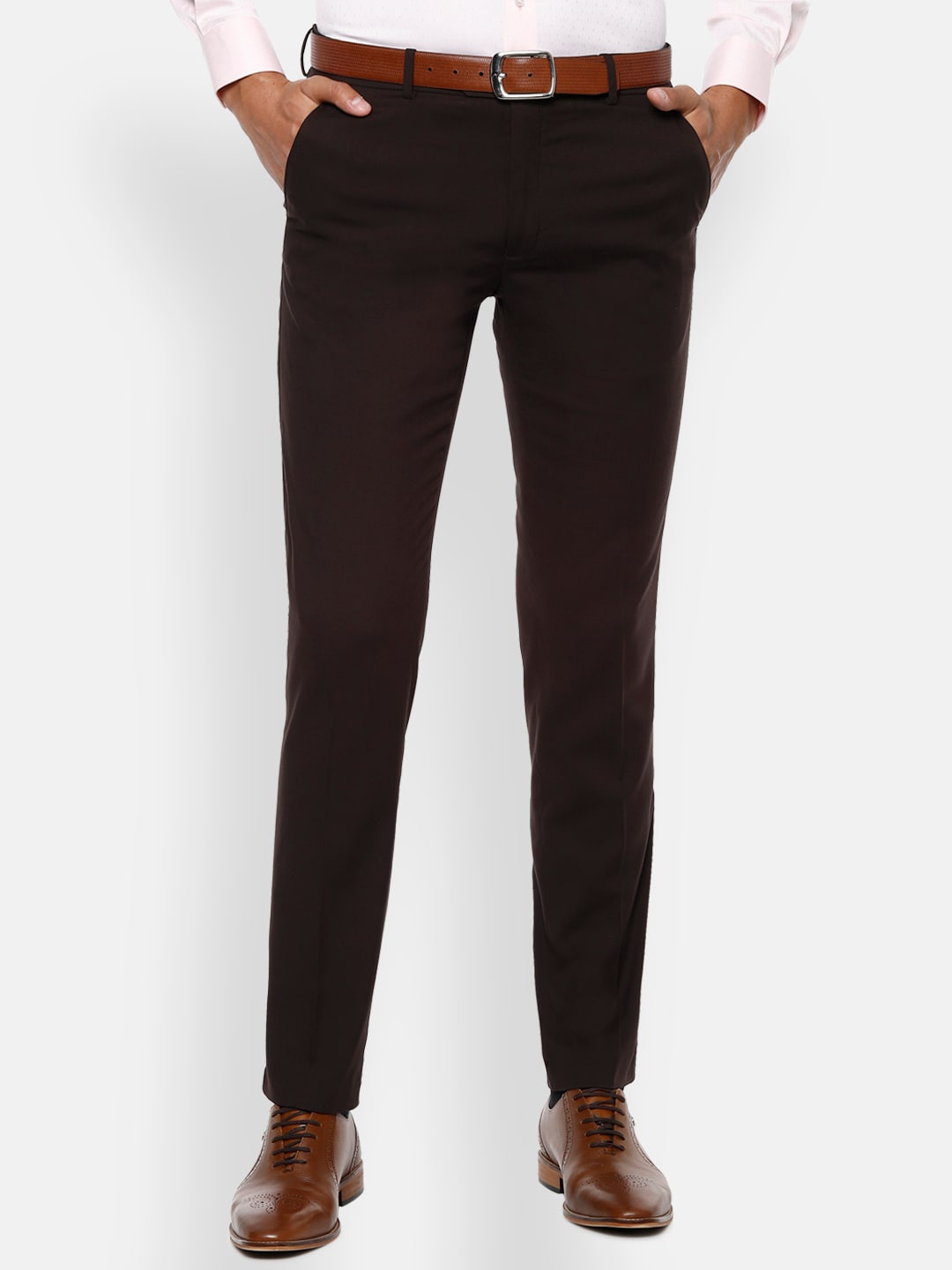 Van Heusen Men Brown Slim Fit Solid Formal Trousers