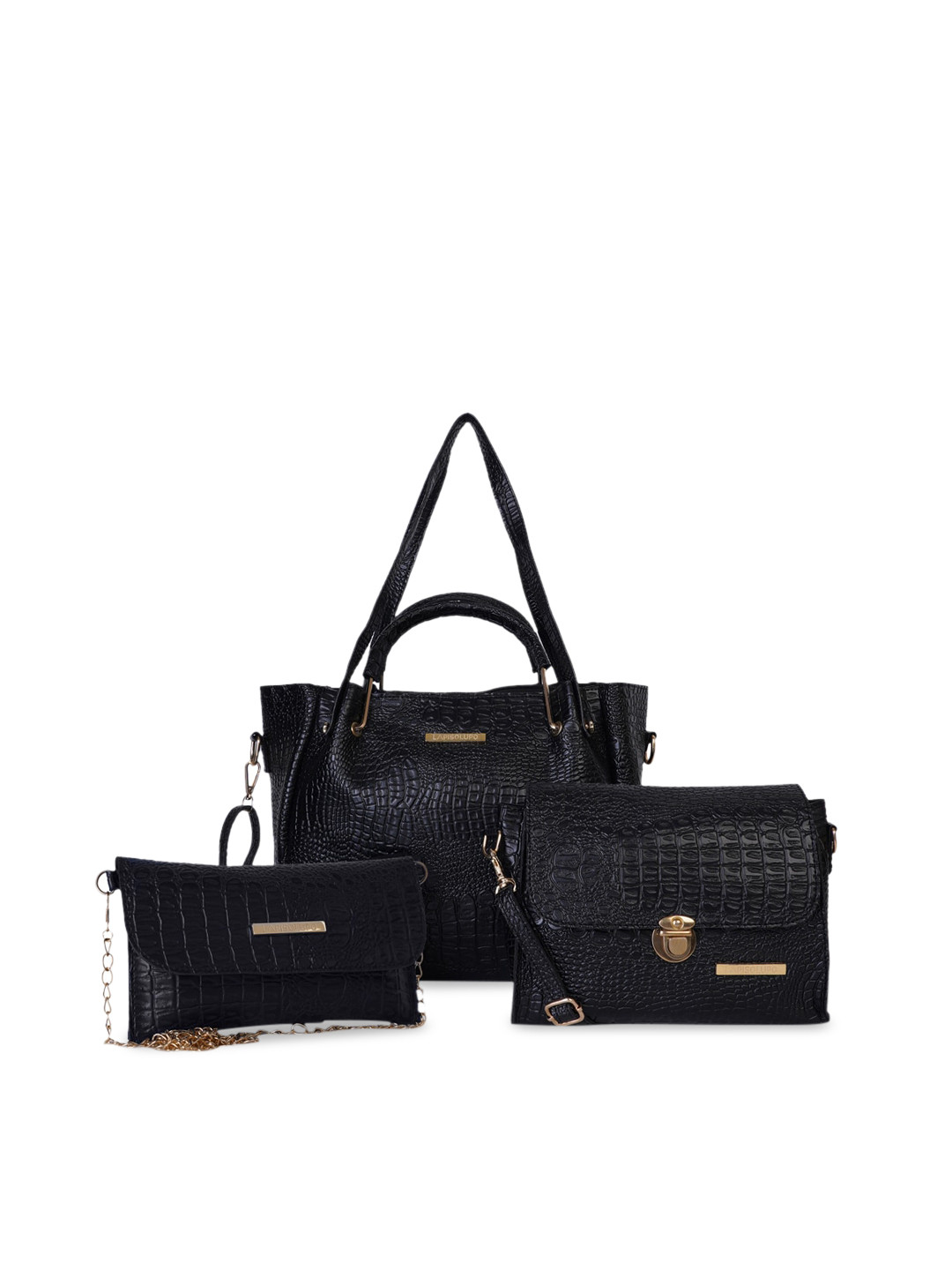 

Lapis O Lupo Black Textured Handheld Bag