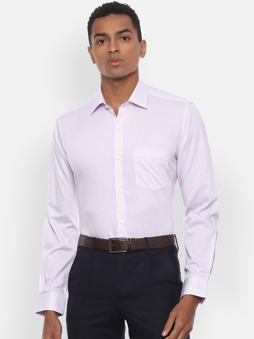 

Van Heusen Men White & Purple Regular Fit Striped Formal Shirt