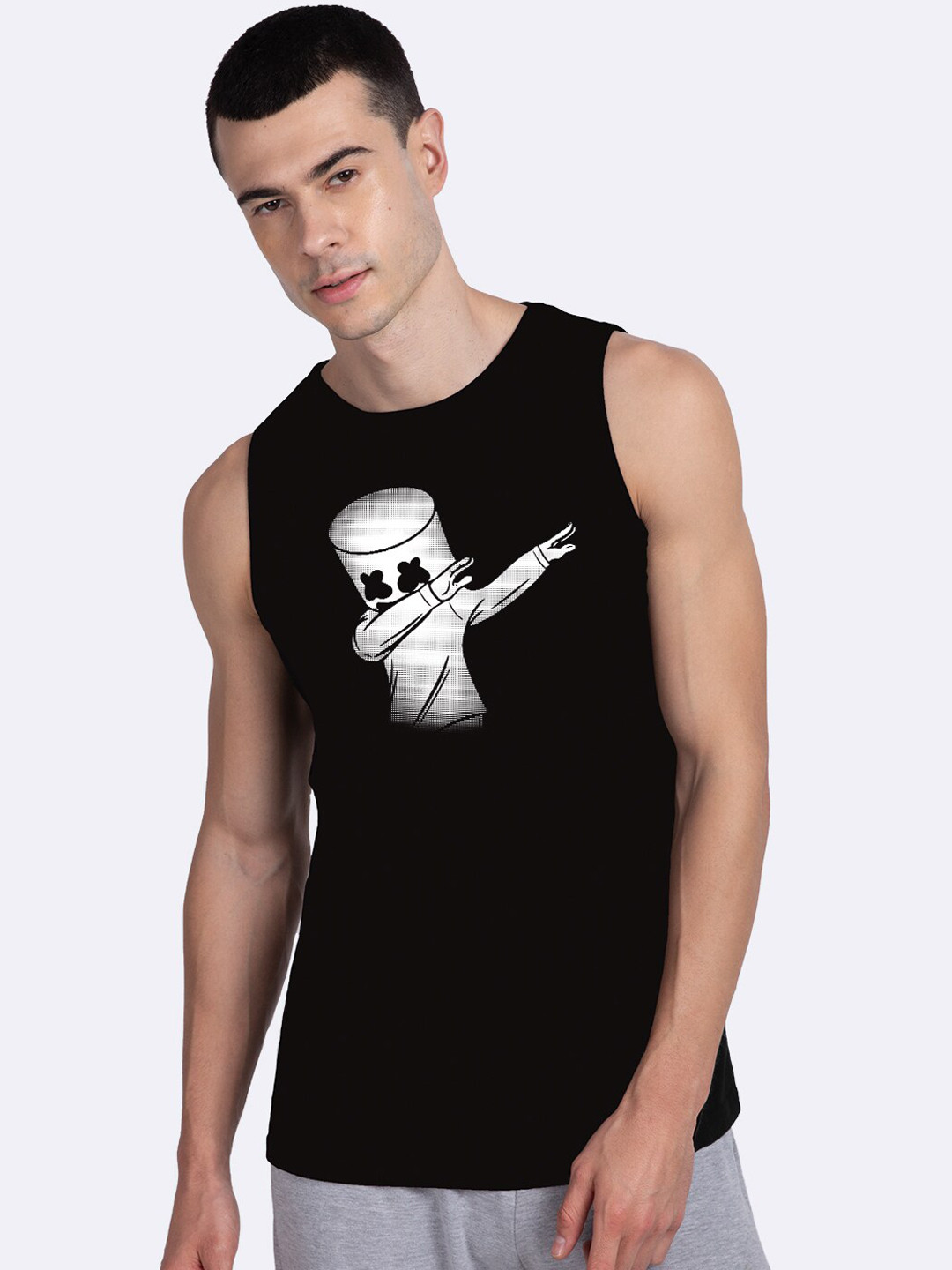 

Bewakoof Men Black & White Dab Marshmello Printed Cotton Innerwear Vest