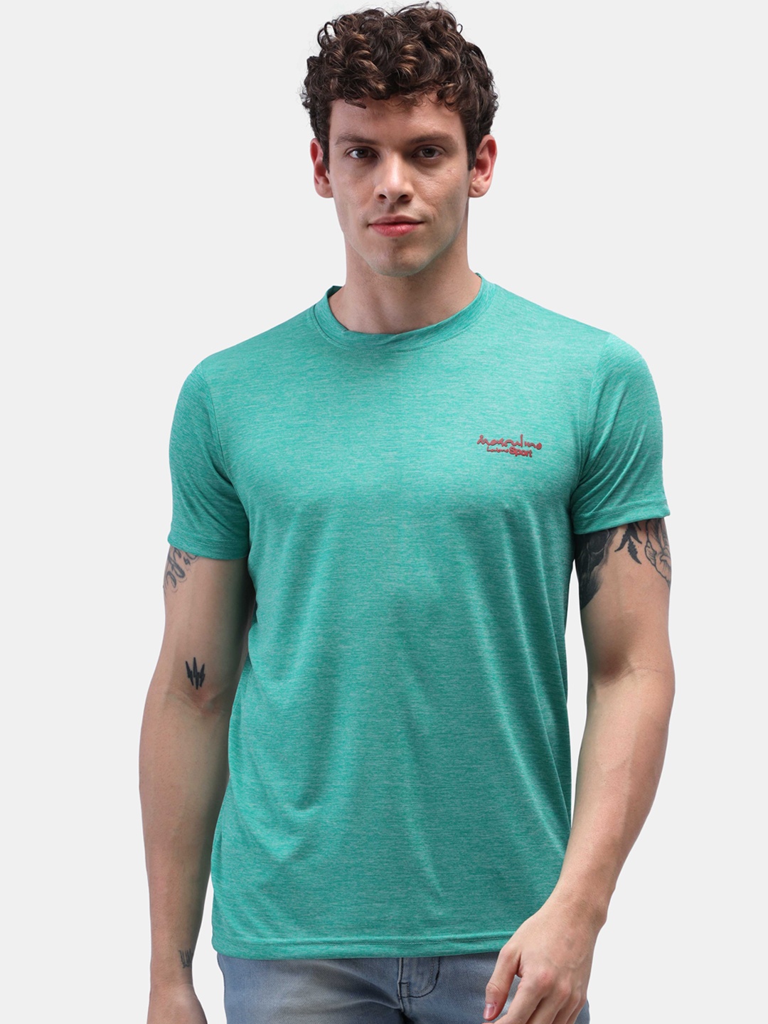 

Masculino Latino Men Sea Green Rapid-Dry Sports T-shirt