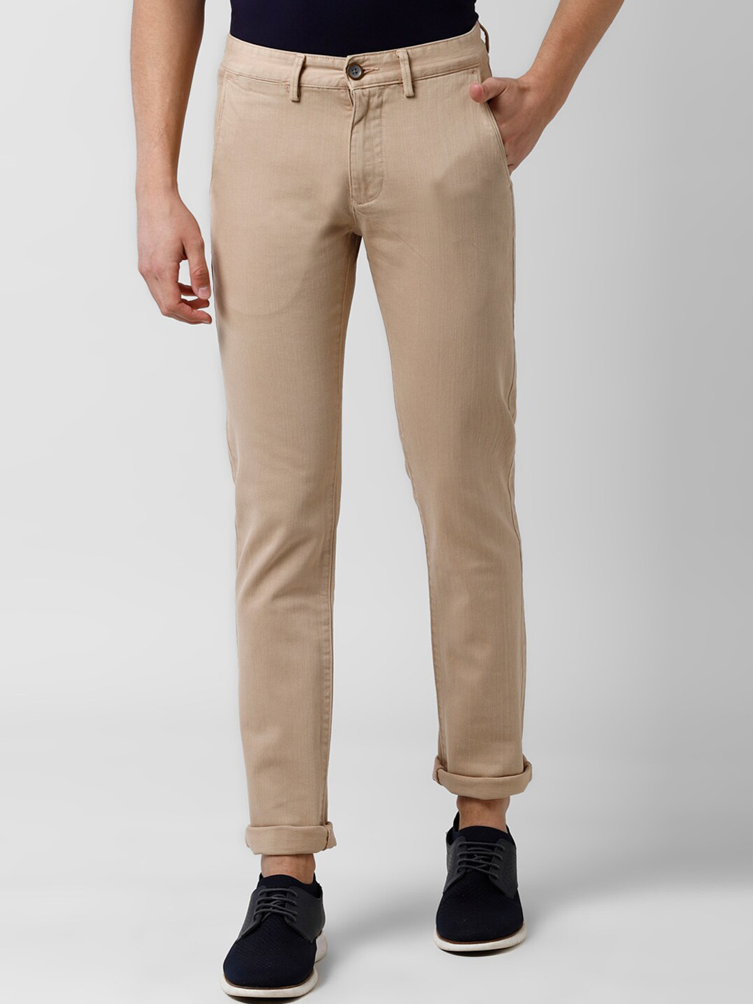 

Peter England Casuals Men Beige Slim Fit Solid Regular Trousers