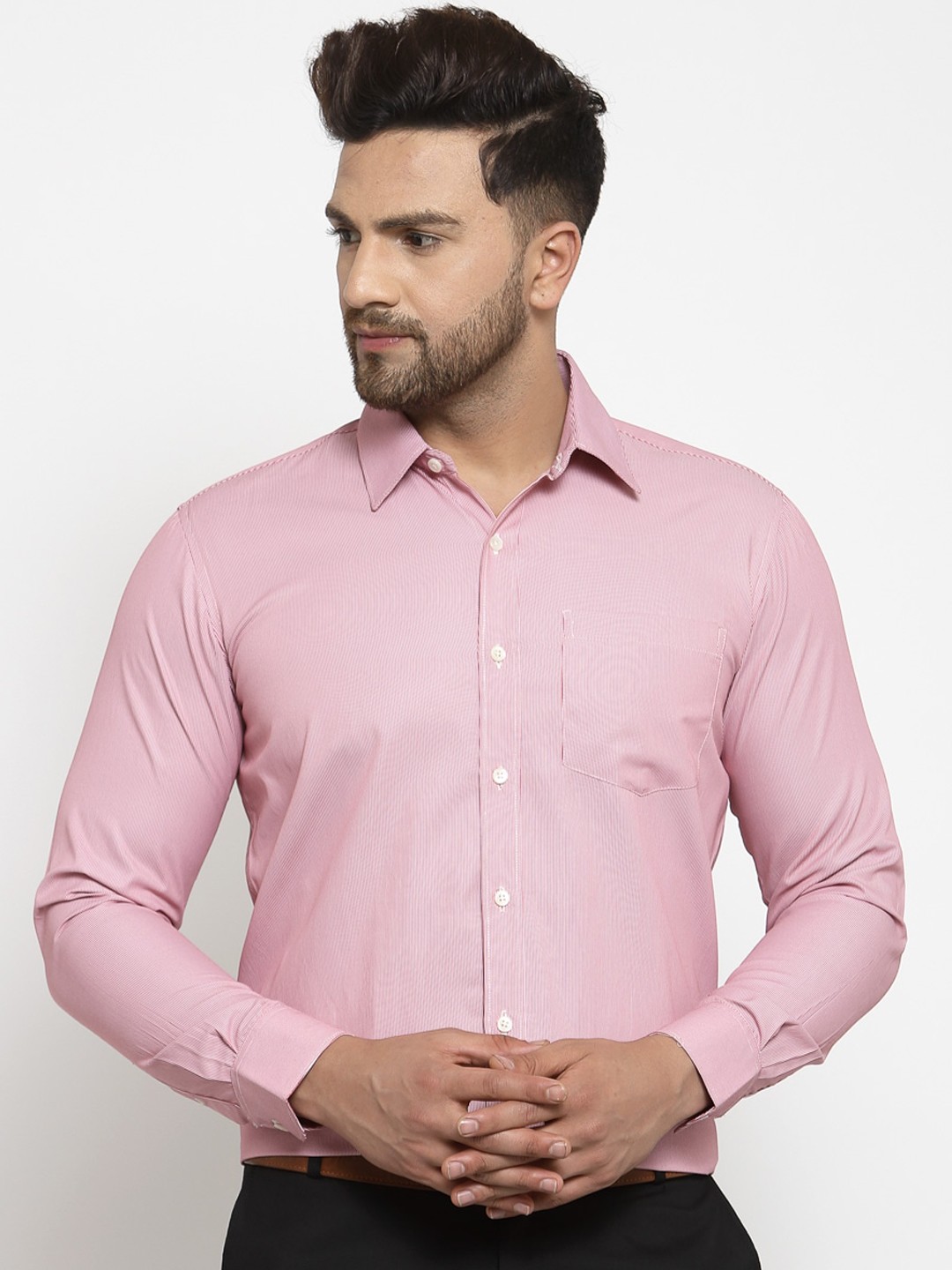 

Style Quotient Men Red Slim Fit Striped Formal Shirt