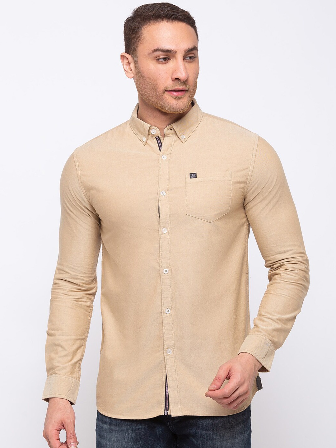

Status Quo Men Beige Slim Fit Solid Casual Shirt