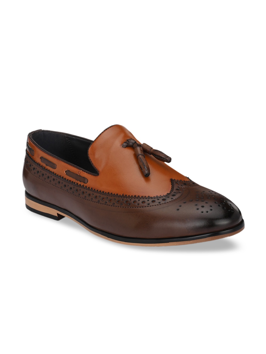 

San Frissco Men Brown Colourblocked Leather Tassel Loafers