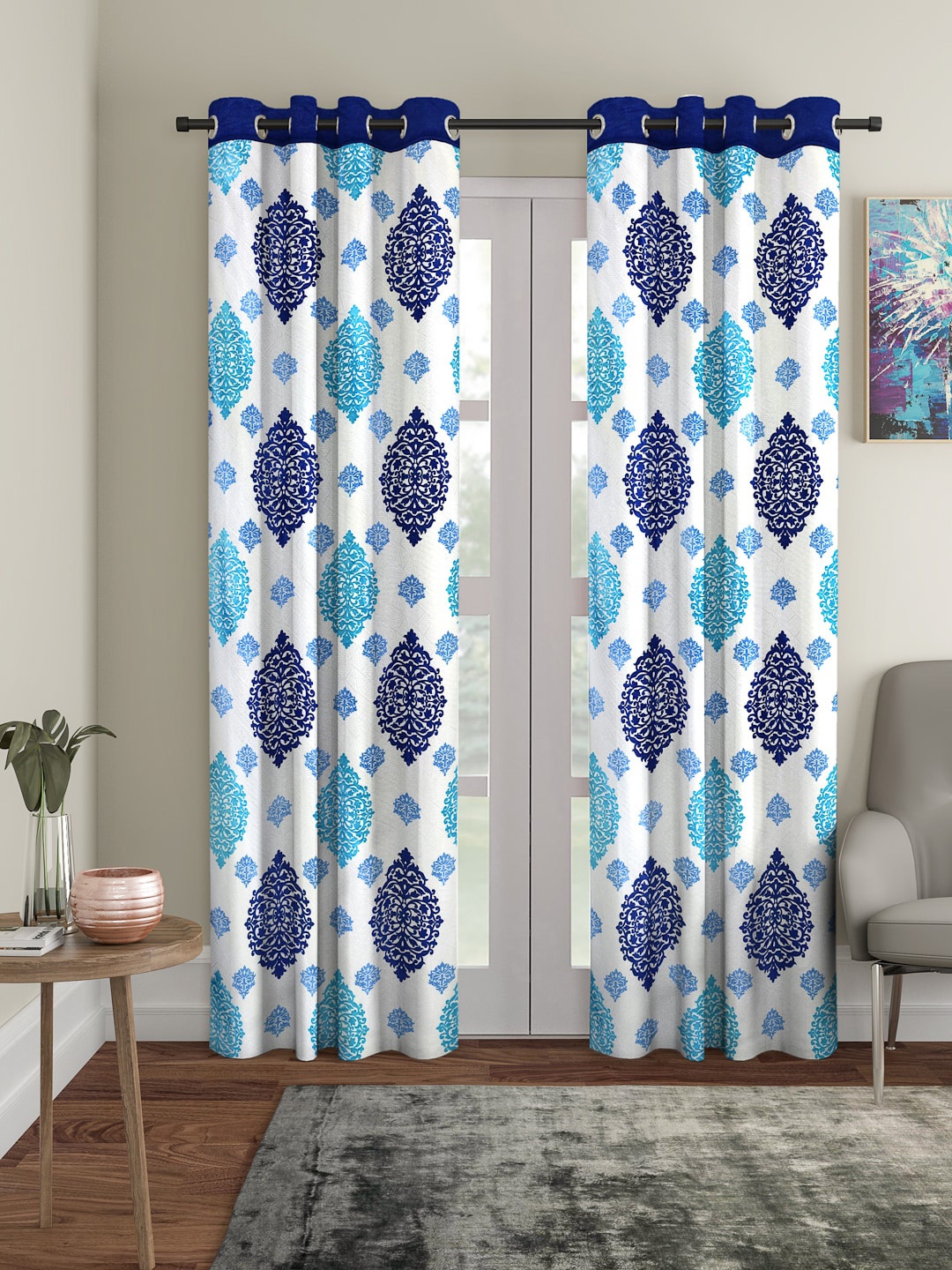 

Cortina White & Blue Set of 2 Printed Curtains